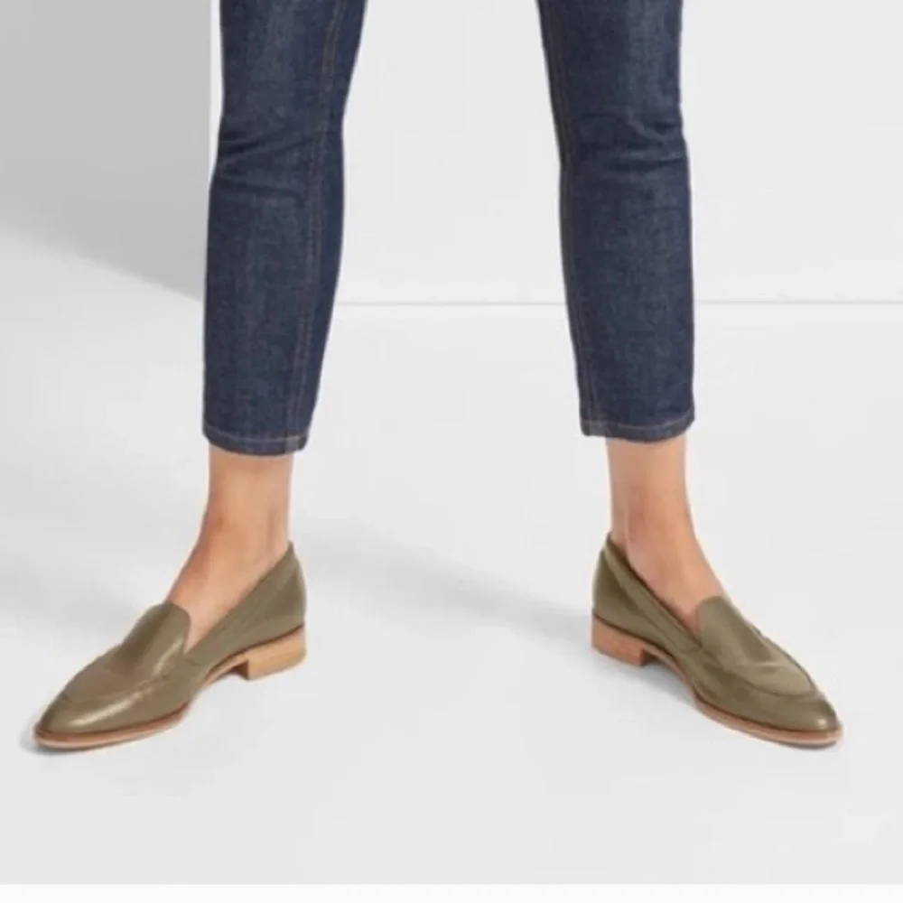 Everlane The Modern Leather Loafers Flats Shoes Olive Green /Taupe Made in Italy - Picture 4 of 16